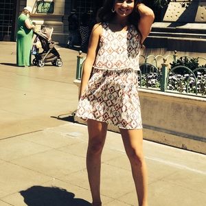 Forever 21 tribal pattern mini dress with Pom poms cutout back beige pink red